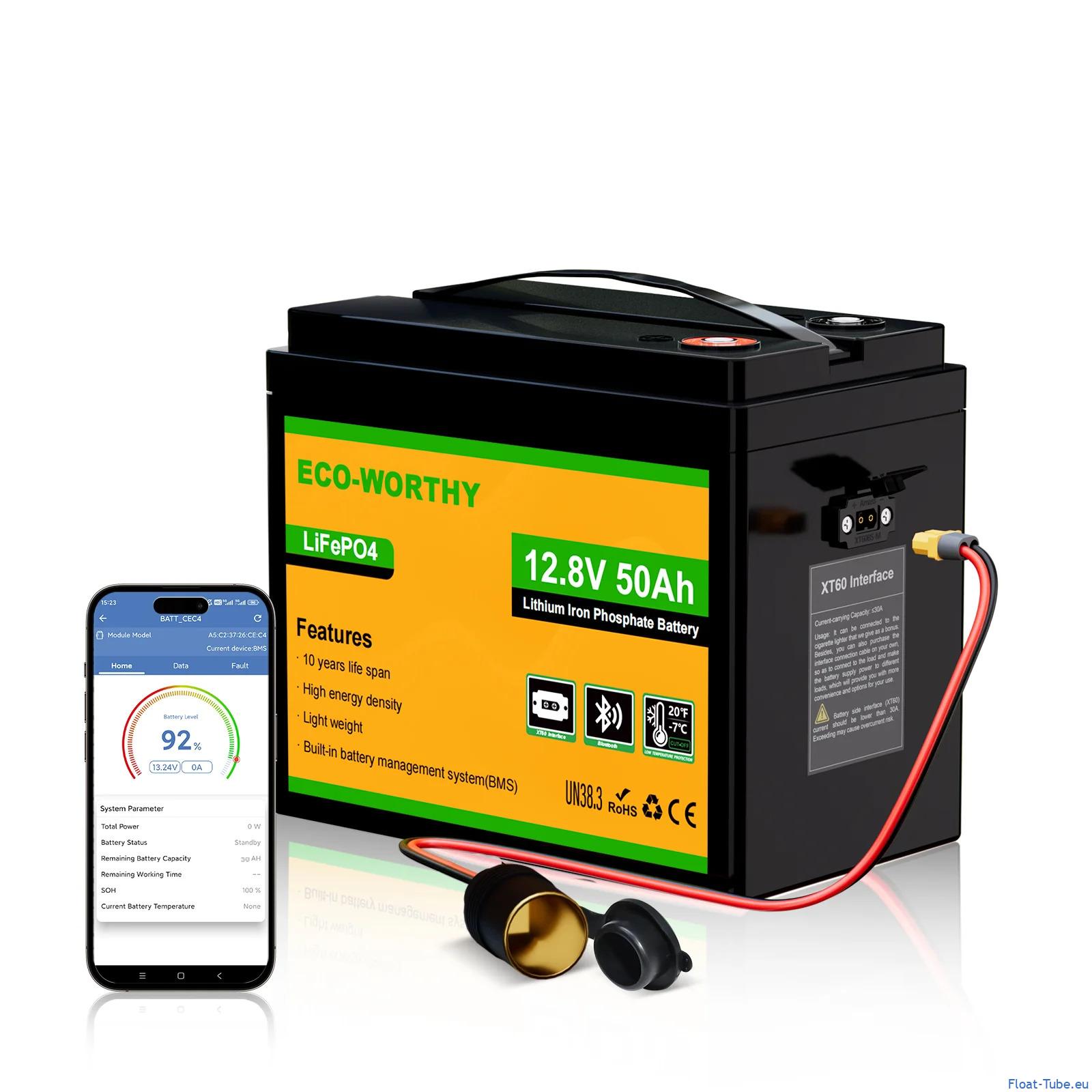Batterie lifepo4 12v 50ah avec xt60 bluetooth